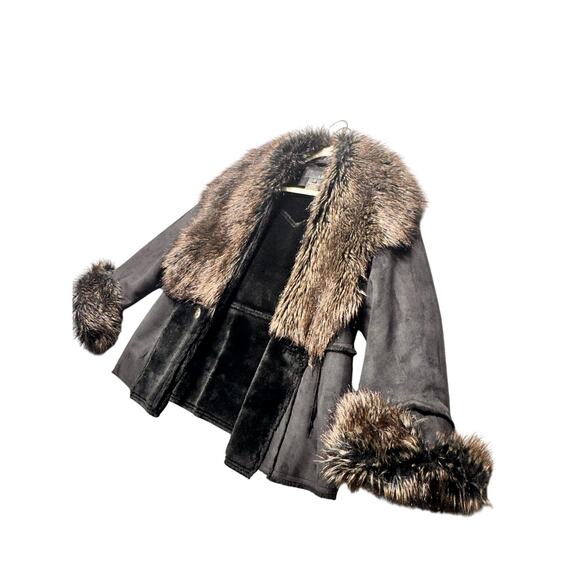 Vintage Utex Pennylane Coat Large Y2K Brown Faux Fur Mob Wife - Picture 1 of 13